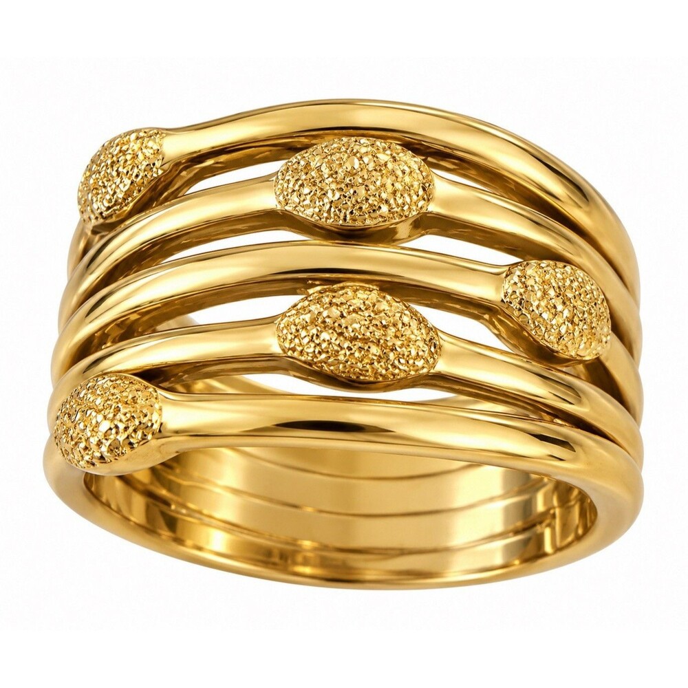 Gold Plated Stainless Steel Ring Hammered Multi Band Textured Statement Size 7
